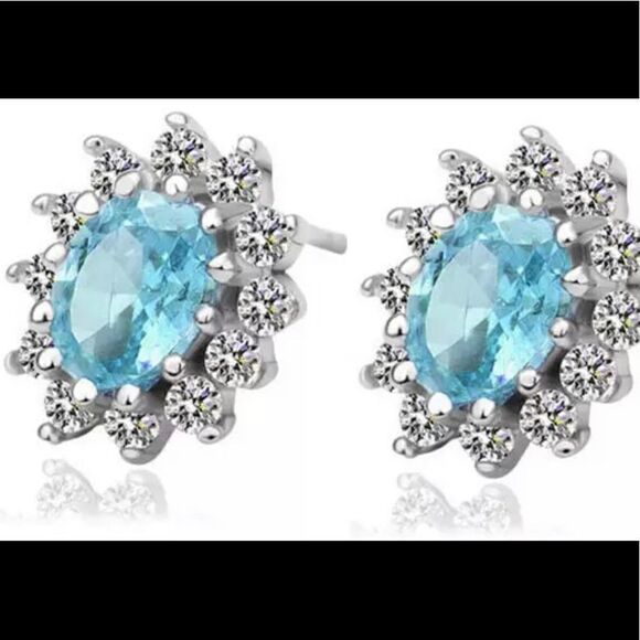 🔵Light Blue Sapphire  Sterling Silver Plated Crystal Rhinestones Jewelry Set - Picture 7 of 7